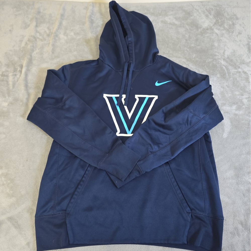 Nike Villanova Wildcats Sweatshirt Mens Large Blue Hooded Dri Fit Basketball